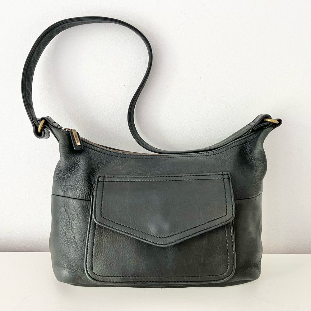 Fossil Black Leather Shoulder Bag Vintage Style 75082 - Picture 2 of 15